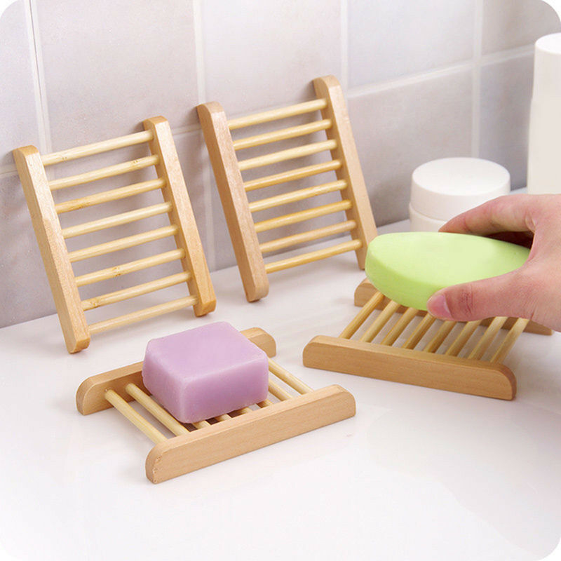 Natural Bamboo Soap Holder Dish Bathroom Shower Plate Stand Storage Wood .l8