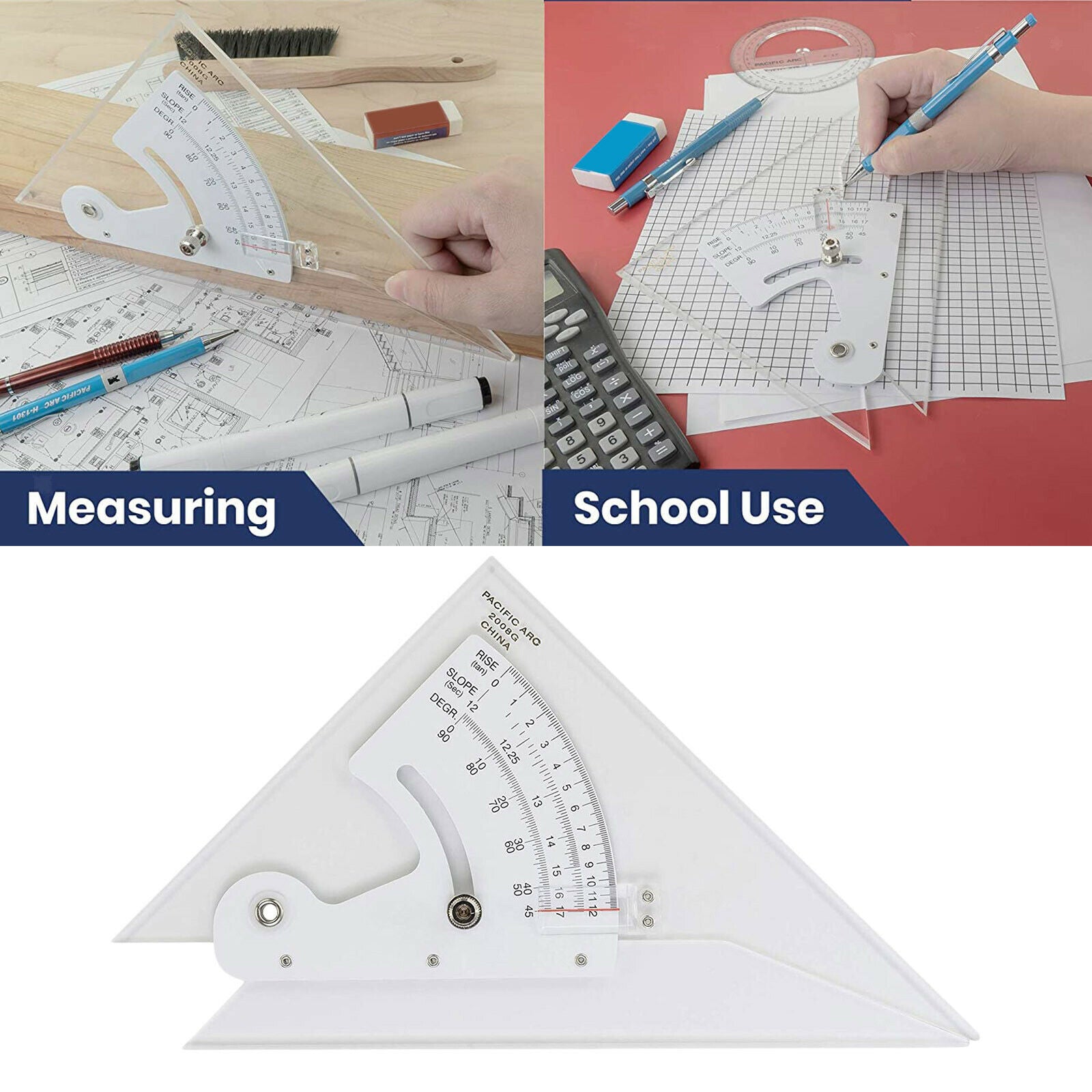Drafting Triangle Ruler Adjustable Scale Architect Engineer Plain Edge