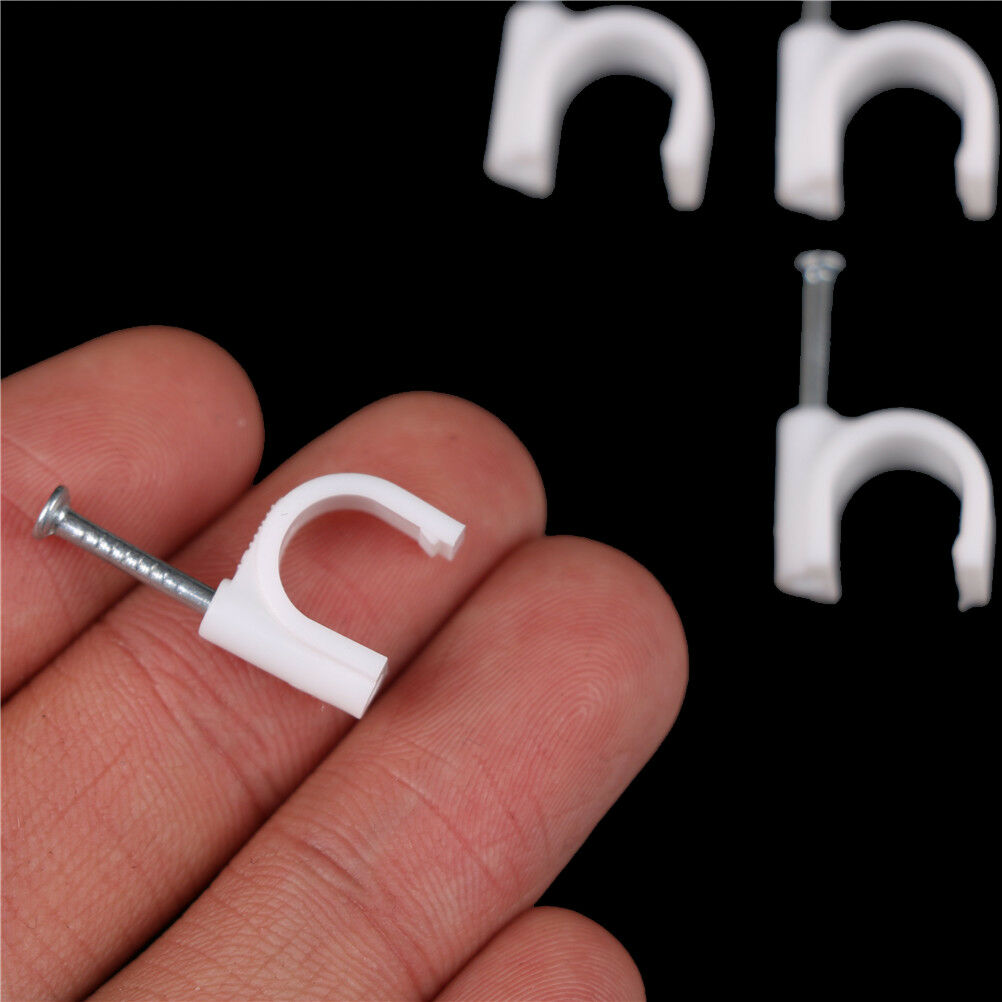 100pcs White 10mm Dia Electric RG6 Coax Cable Circle Nail Clips Fasteners .l8