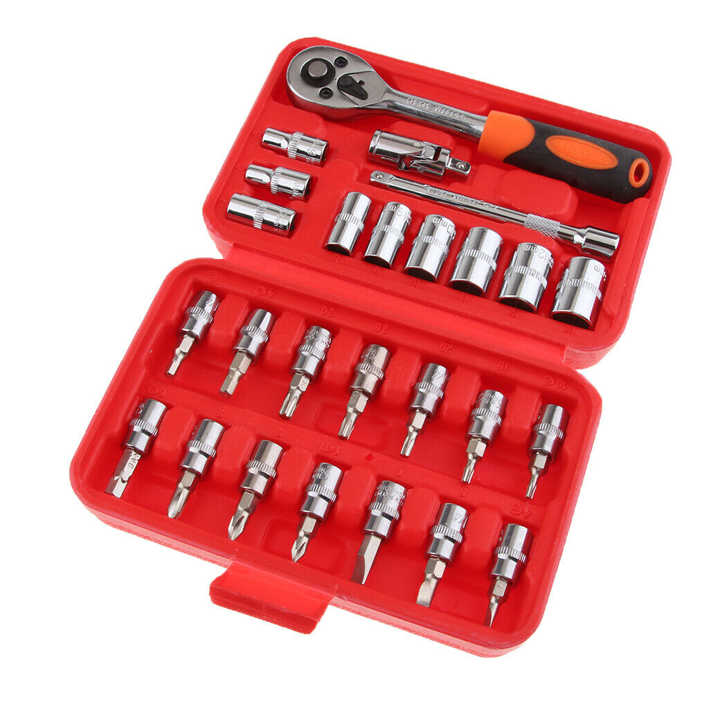 1/2, 3/8, 1/4-Inch Drive Socket Set, Chromium Vanadium Steel - 26Pcs S