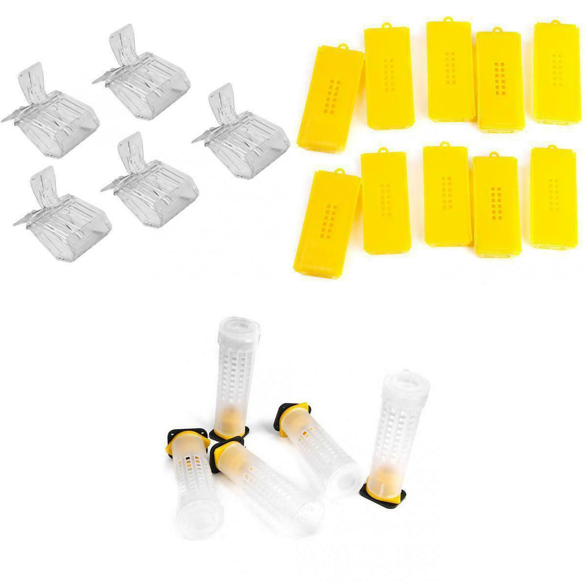5x Beekeeping Plastic Clip Cage Catcher+ 10x Queen Bee Cages+5x Roller Cages