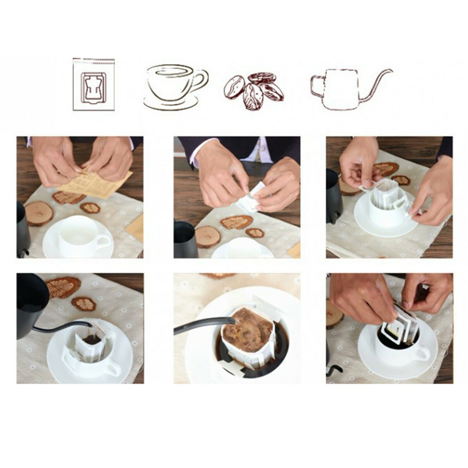 50Pcs Hanging Ear Style Coffee Filter Paper Bag Dripper Bag for Home Cafe