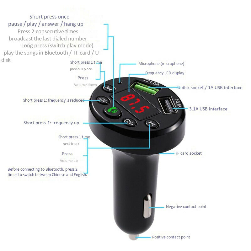 E6 Car Bluetooth MP3 Bluetooth MP3 Player Car Charger Fm Bluetooth Car ChargerN4