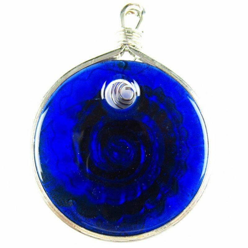 60x47x9mm Wrapped Rainbow Inlaid Lampwork Gslass Round Pendant 30g A-413DP