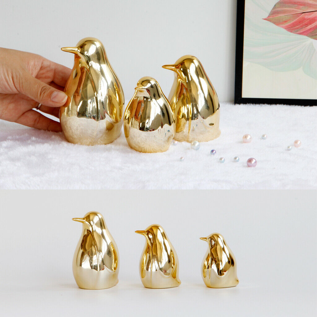 2 Pcs Golden Bird Statue Desktop Ceramic Display Wedding Home Decor Gift M+L