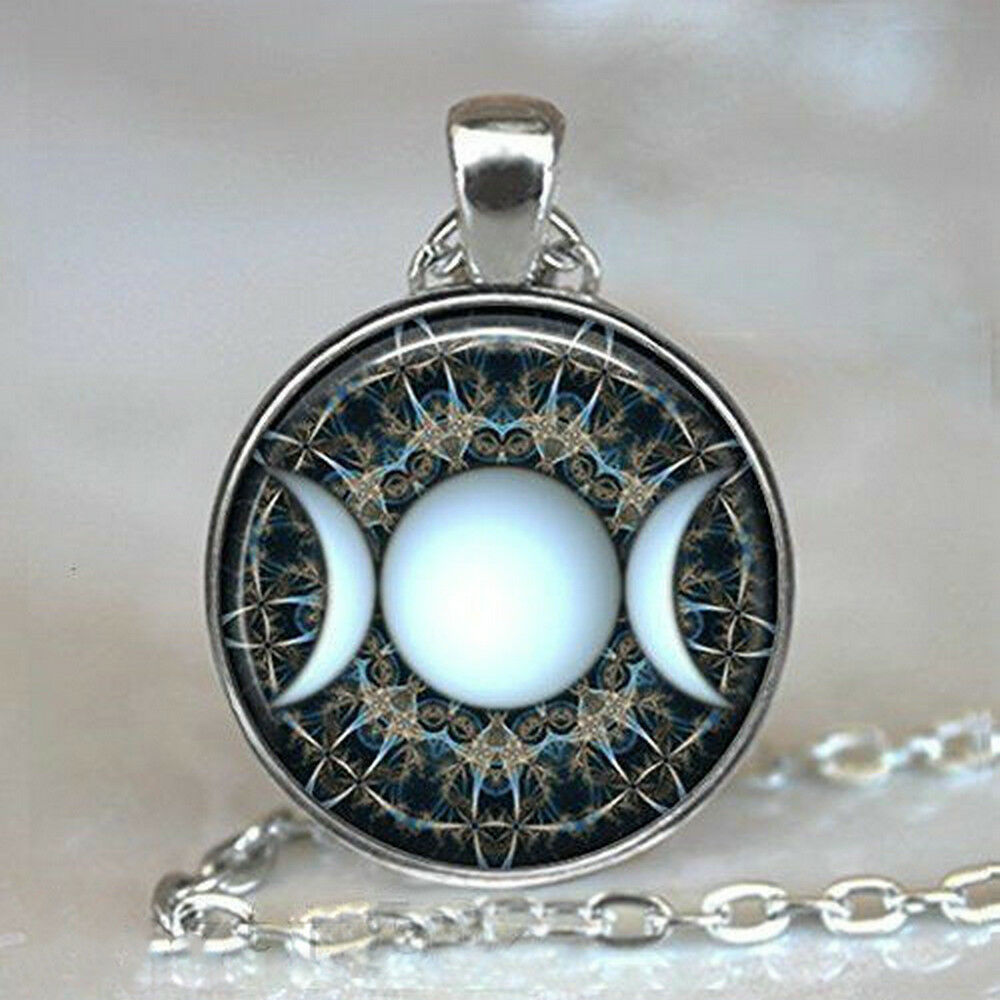 Triple Goddess Moon Necklace Witchcraft Wiccan Jewelry Pagan Art Glass Pendant