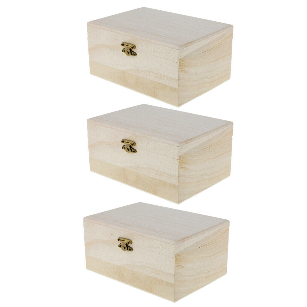 3 Pieces Wooden Jewelry Storage Box Wood Crafts Case Art Decor Kids DIY Toys
