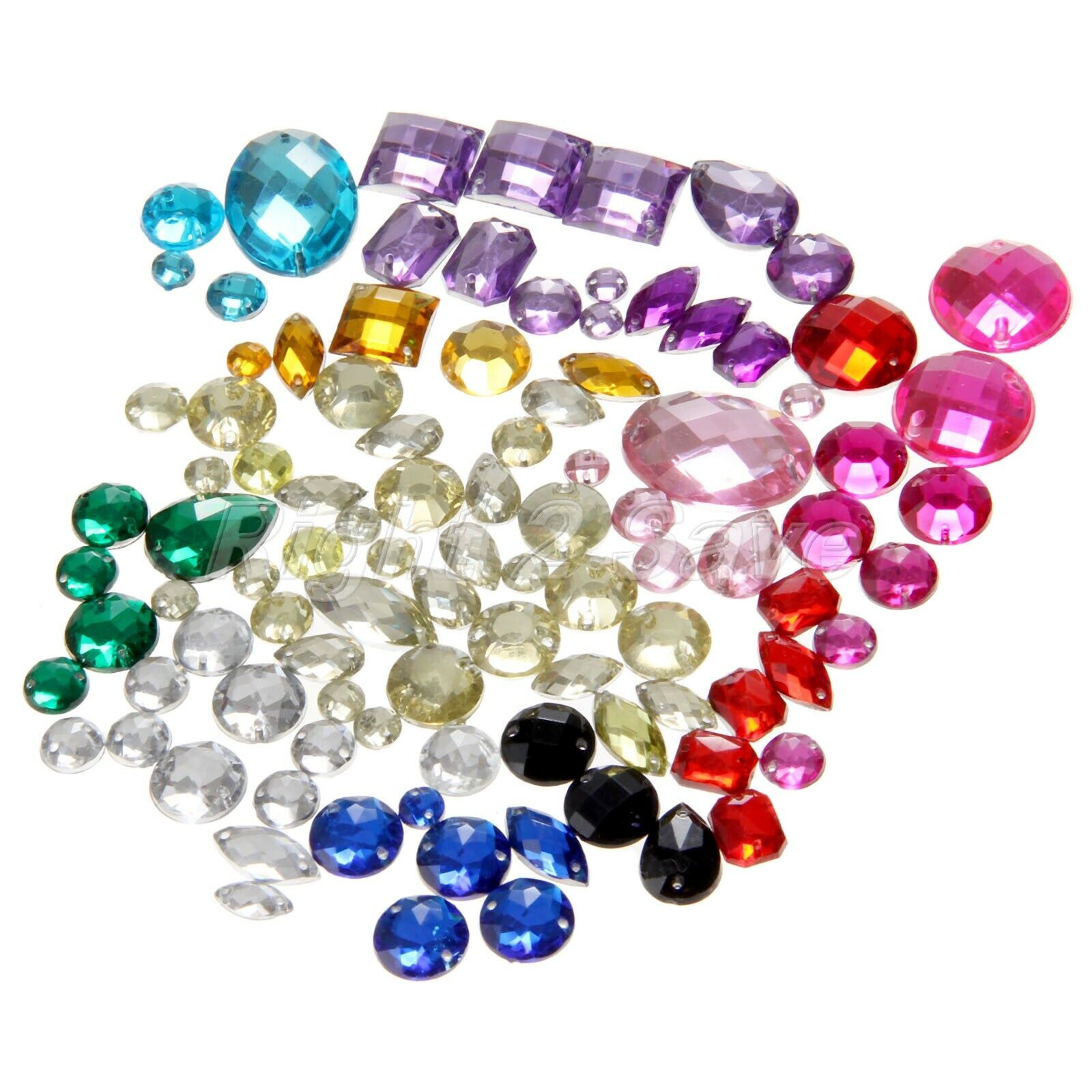 100pcs Flat Back Assorted Shape Acrylic Sewing Rhinestone Sew On Beads DIY Craft