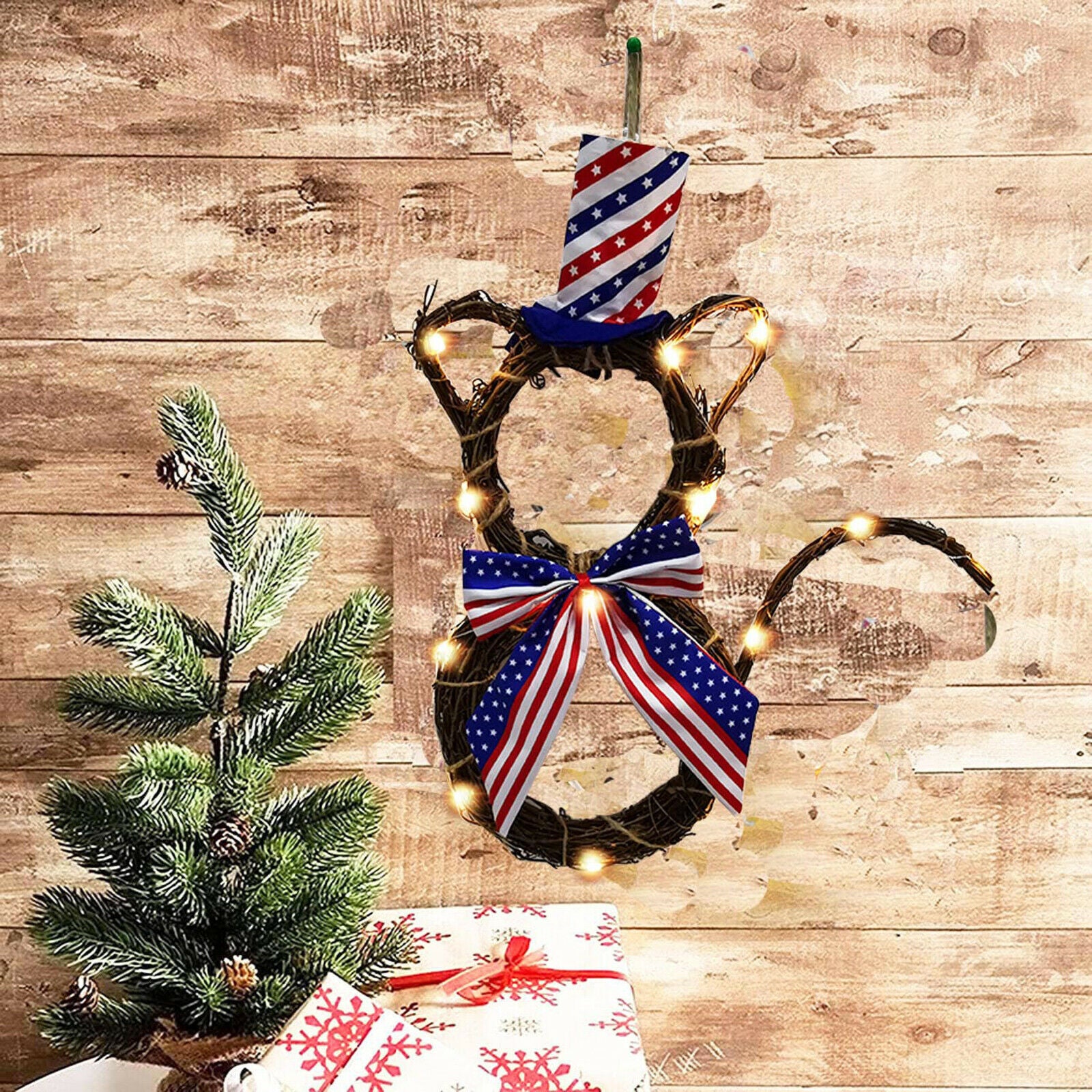 Front Door Wall ^Light^String}} Rattan Cat Wreath Home Summer Garland Decor