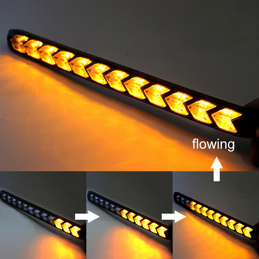 Pair Car White/Amber LED Light Strips Switchback Flowing DRL/Turn Signal Lamp