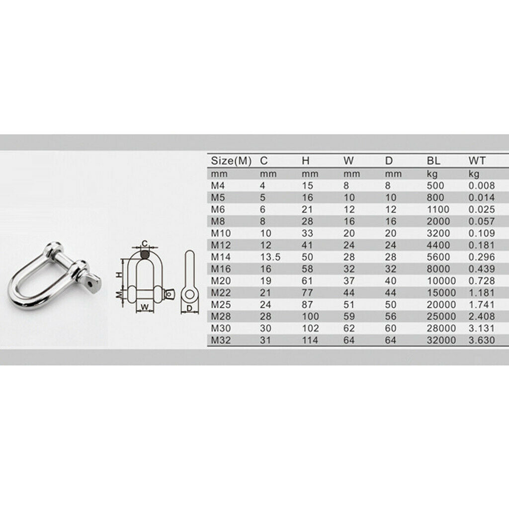 2xStainless Steel D-Shackle Chain Shackle Rigging Fastener M4-M8 M5-5mm