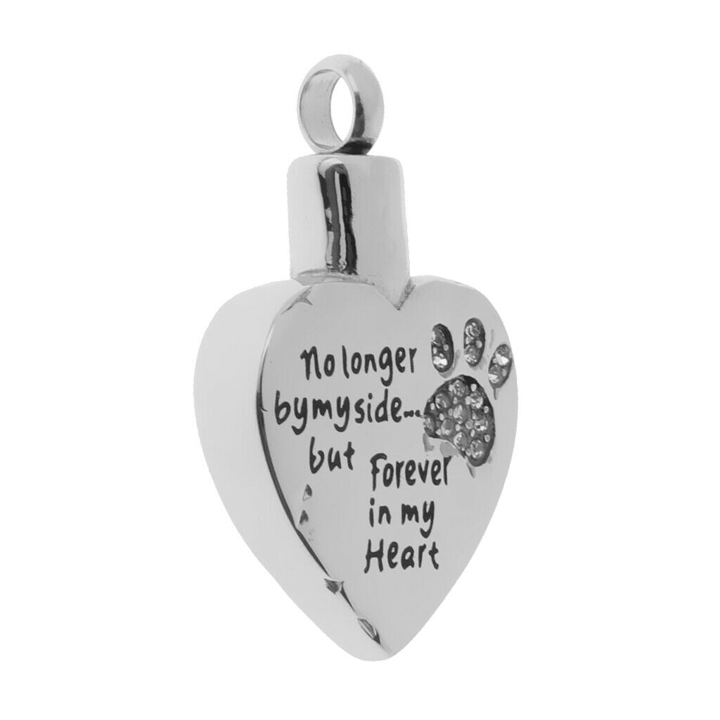 Heart with Clear Crystal Paw Print Pendant Pet Ashes Urn Memorial Jewelry