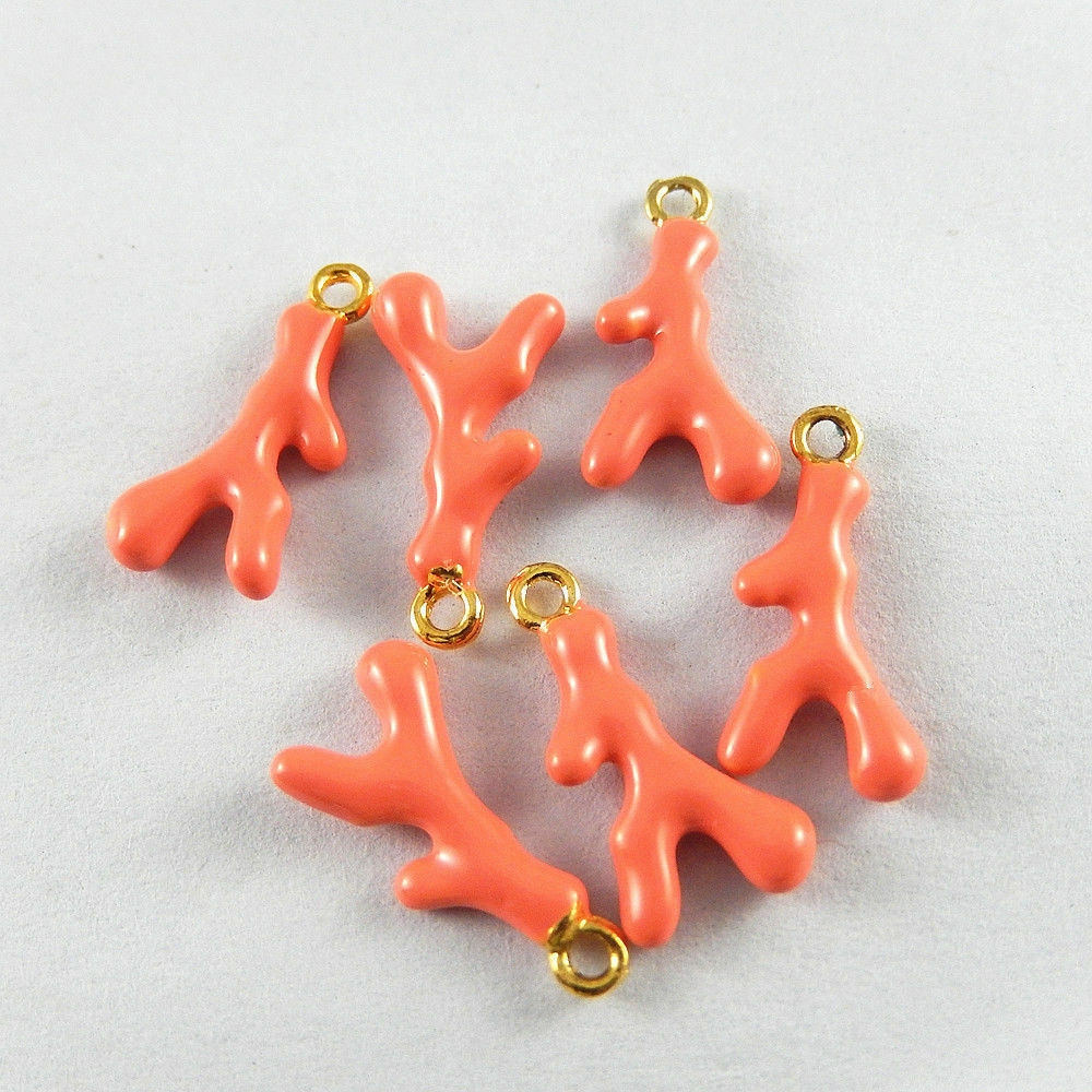 20 pcs Enamel Zinc Alloy Made Orange Tree Branch Charms Pendant Findings 52091