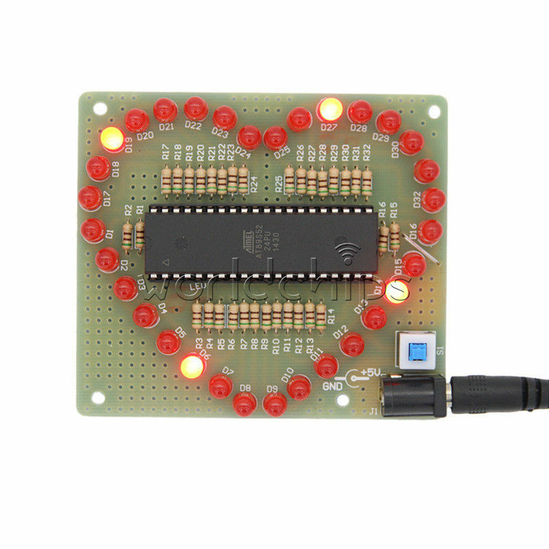 Red DIY Kit Love Heart shaped LED Light Water Electronic Suite Set Gift
