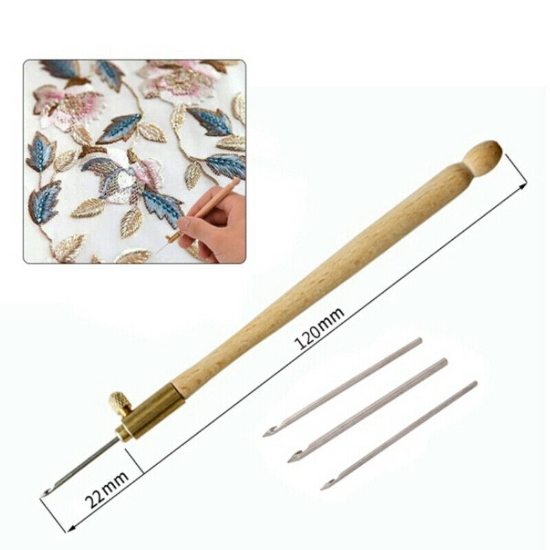 1pc Wooden French Embroidery Needles Tambour Crochet Hook with 3 Needles.l8