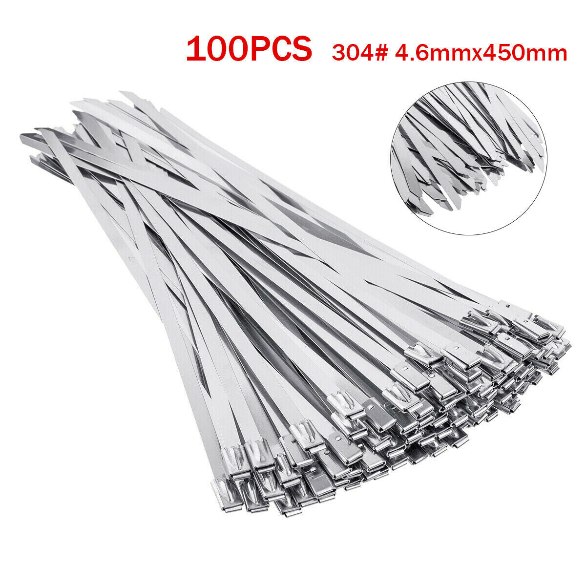 100pcs Cable Ties Zip Tie 450mm 4.6mm Stainless Steel Heat Wrap Lock 304 Grade