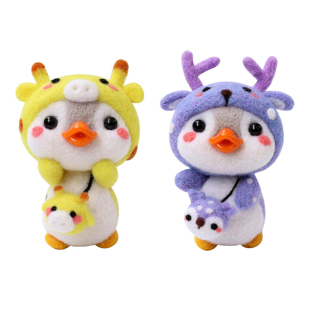 Cartoon Penguin Needle Felting Kits Wool Roving Needlework Elk Giraffe