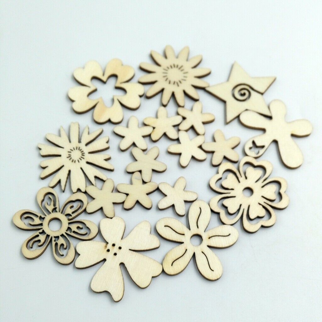 50x Mixed Flowers MDF Wooden Shape Embellishment Scrapbooking Wood Art Craft