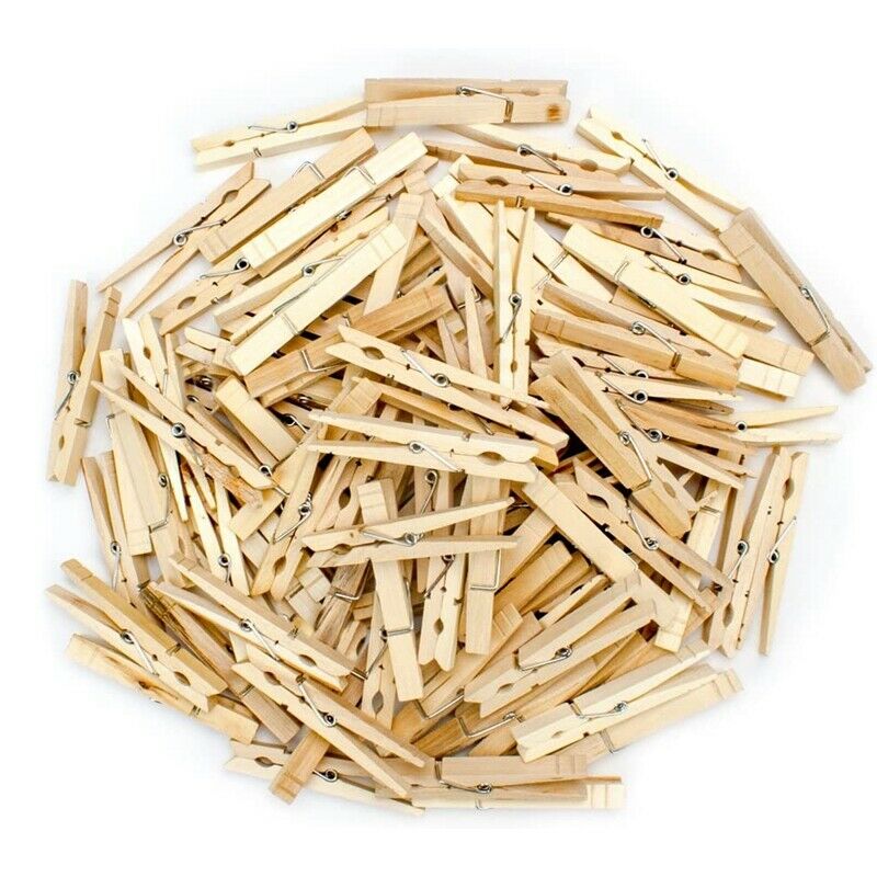 100 Pieces of Wooden Clothespins with Sps, Heavy-Duty Coils, Non-Slip Thread, C7