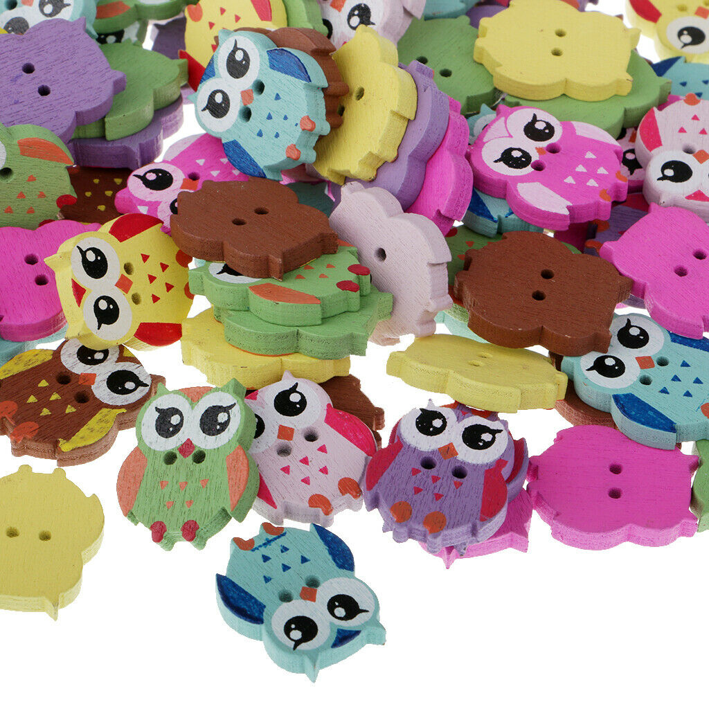 100 Pieces Mixed Owl Wooden 2 Holes Buttons for DIY Sewing Scrapbooking 22x15mm