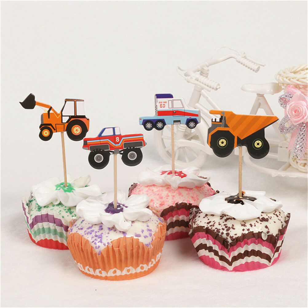 24X cartoon car truck cupcake toppers picks birthday party baby shower dec.l8