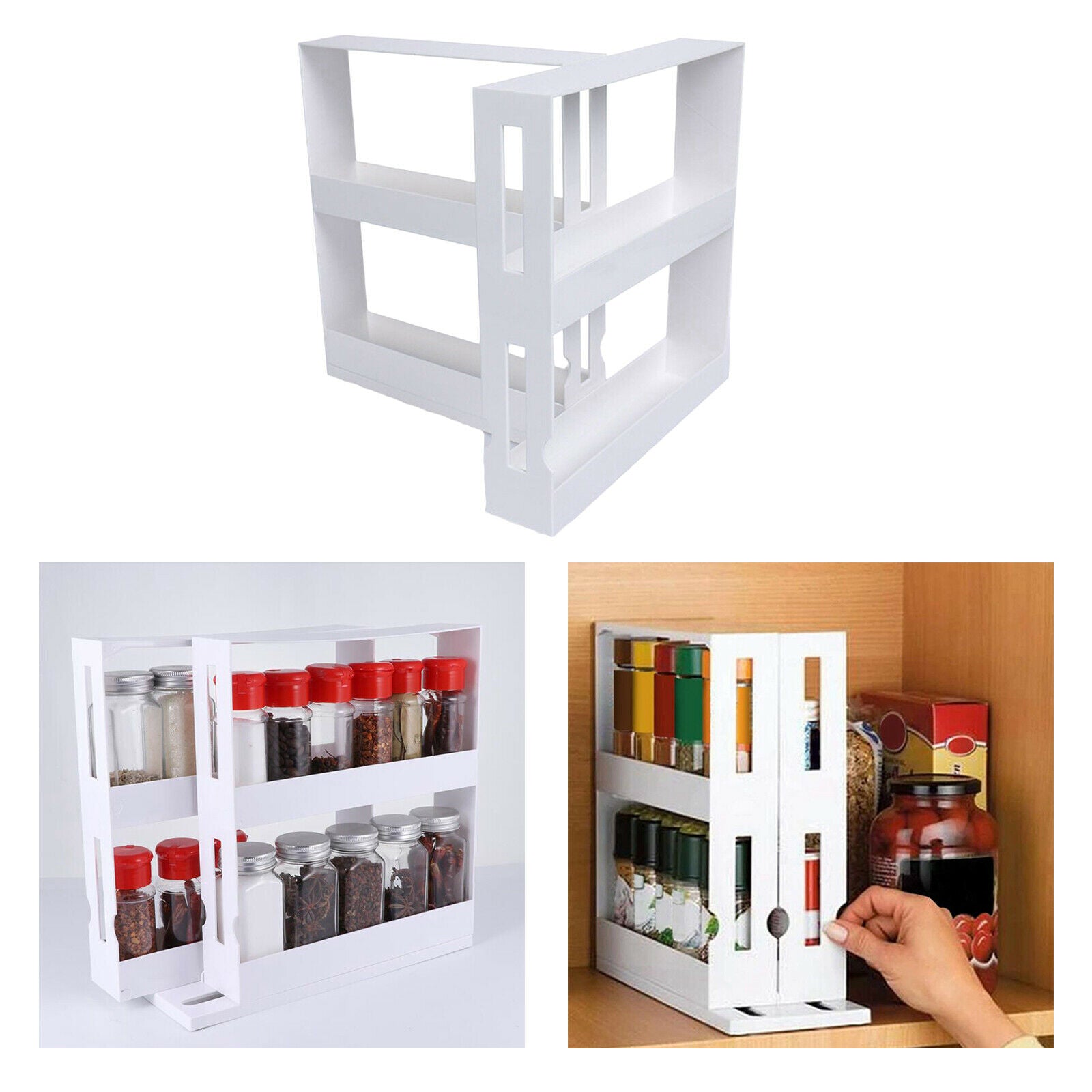 1pc Kitchen Storage Rack Seasoning Spice Jar Rack Rotating Organizer Shelf