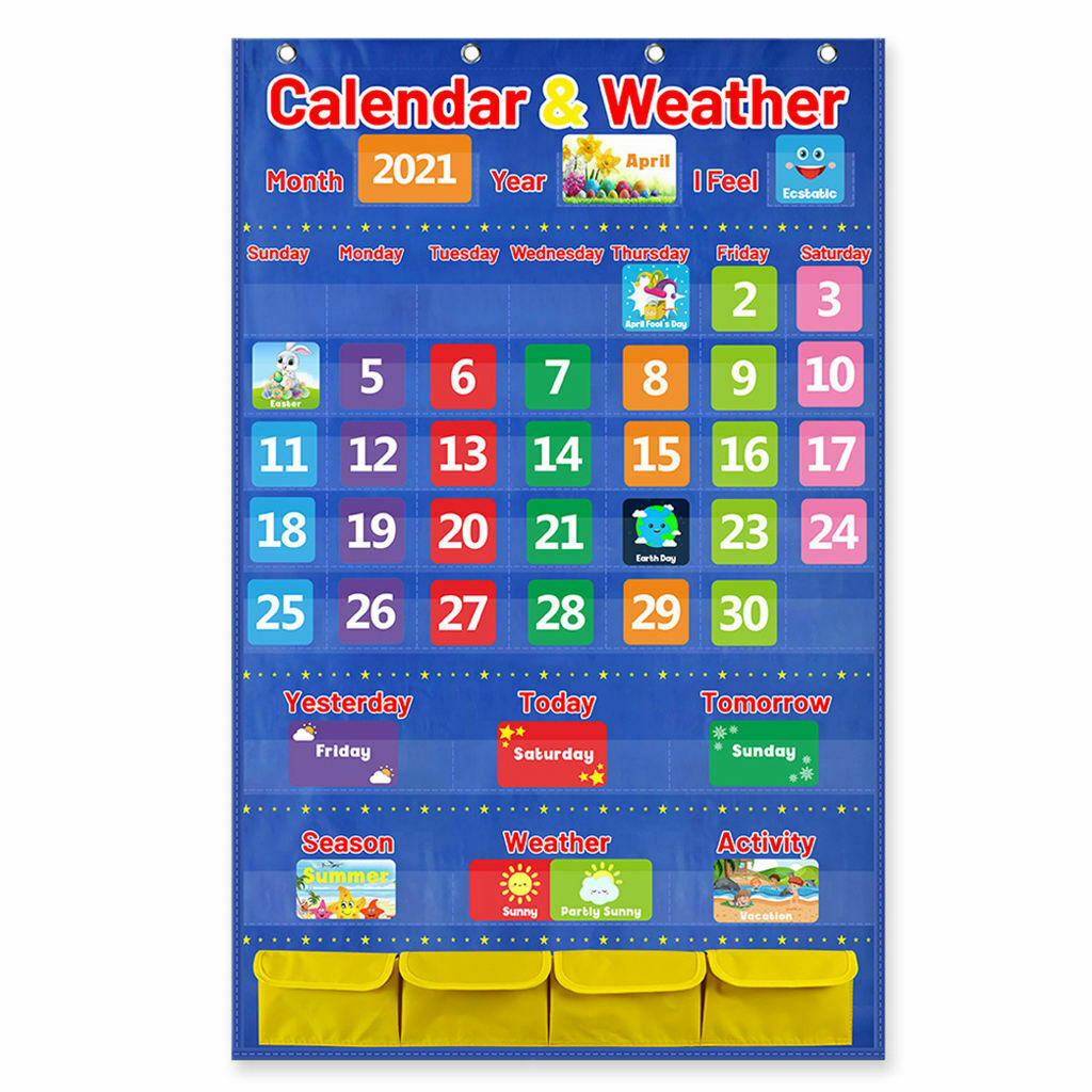 Classroom Calendar Pocket Chart with 114 Cards, 44.5”x 28”School Calendar