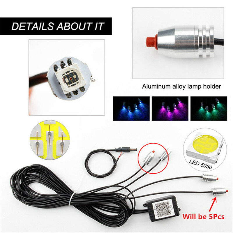 RGB 5 LED Car Door Dash Ambient Light 6m Neon Strip Bluetooth APP Control Bright