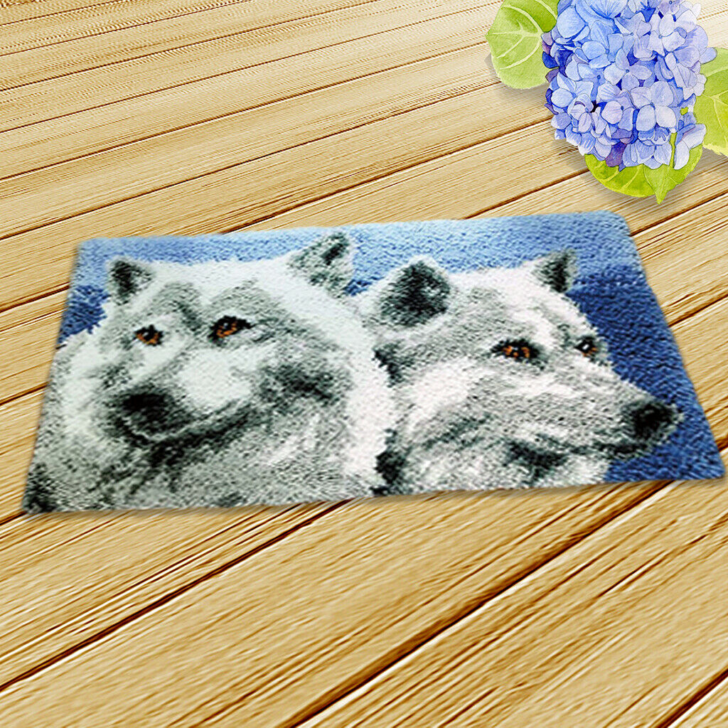 DIY Latch Hook Kit Rug Making Crafts for Kids/Adults 20 inch X 15 inch Wolf with