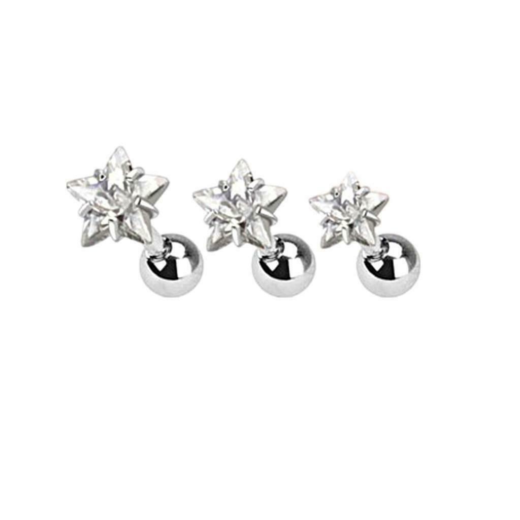 3x 316L Steel Star Zircon Studs Ear Studs Rhinestone Body Pierced Jewelry