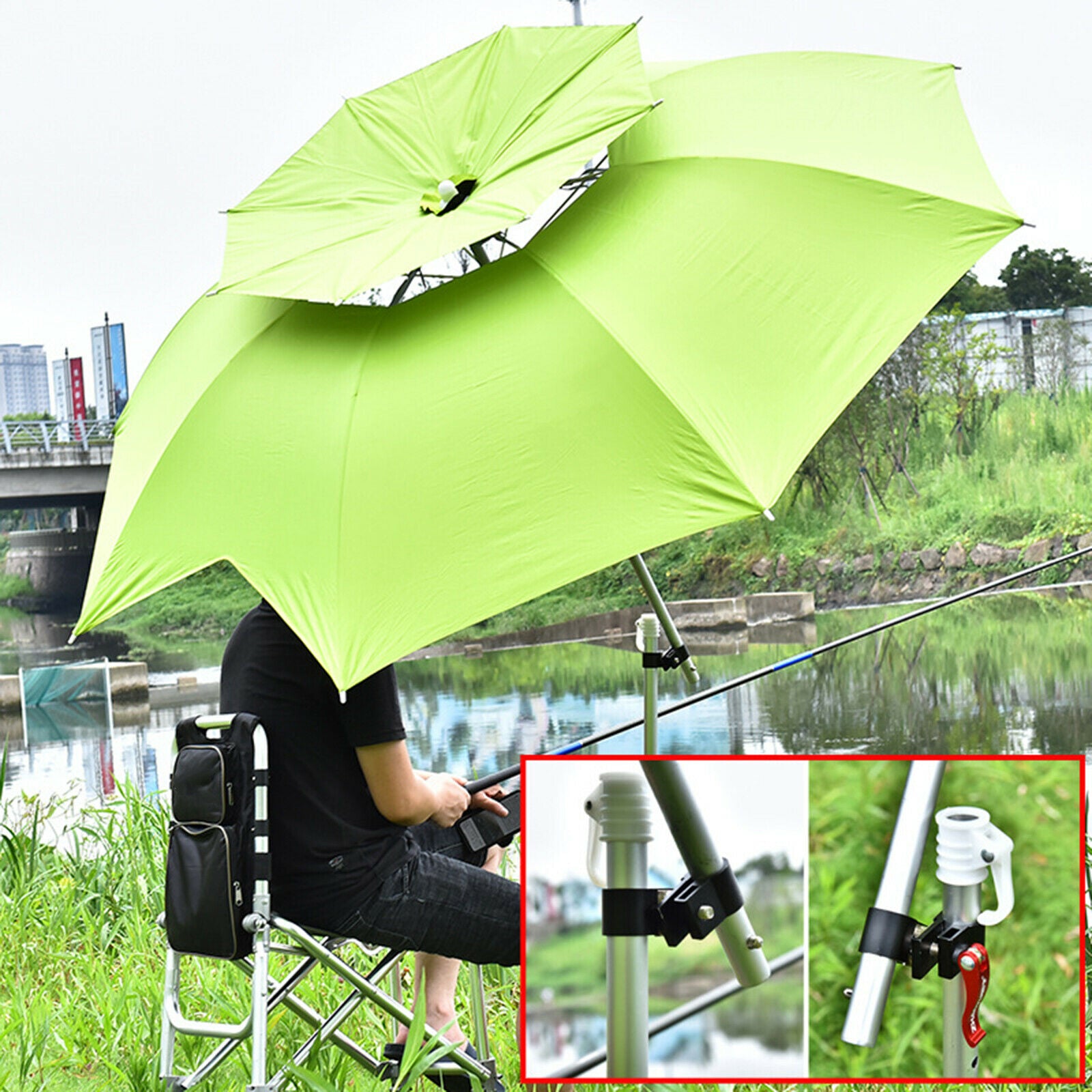 Aluminum Alloy Fishing Umbrella Stand Holder Fixed Clip Brackets Black