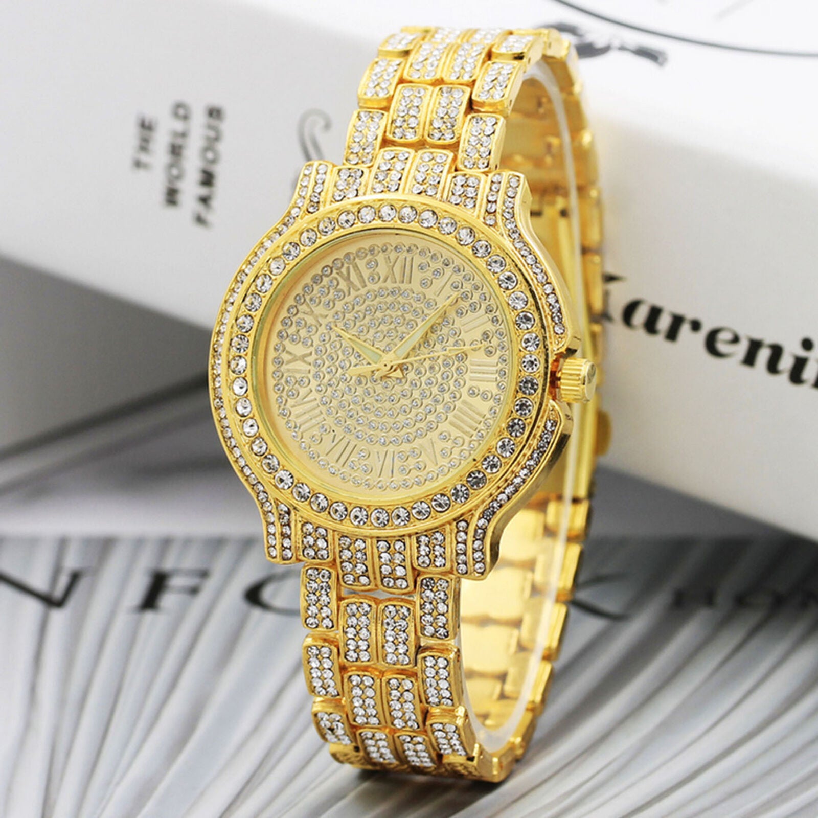 Men Hip Hop Rhinestone Luxury Crystal Bling Simulated Diamond Rapper Watch Women