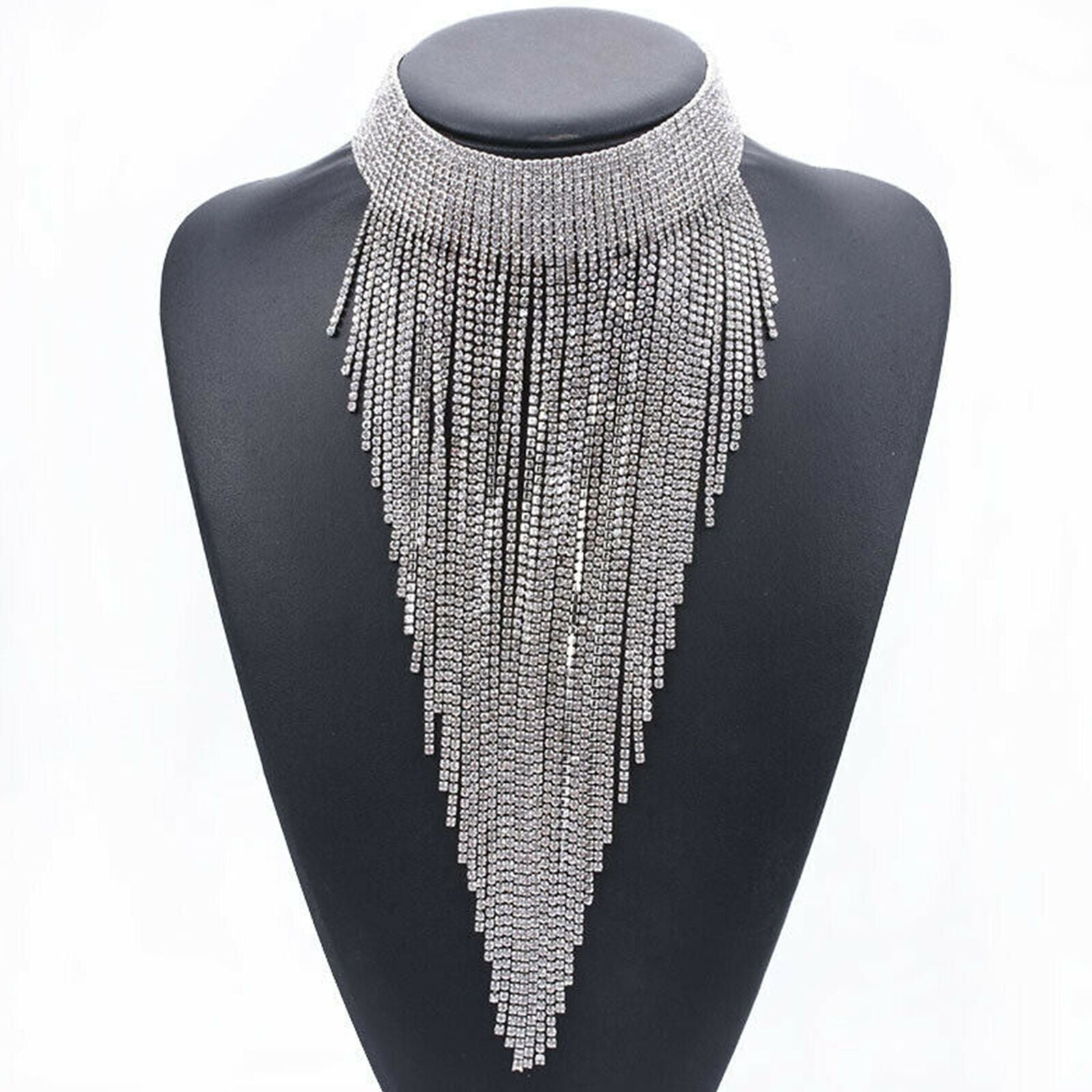 Bohemian Women Rhinestone Tassel Necklace Crystal Choker Luxury Party Jewelry