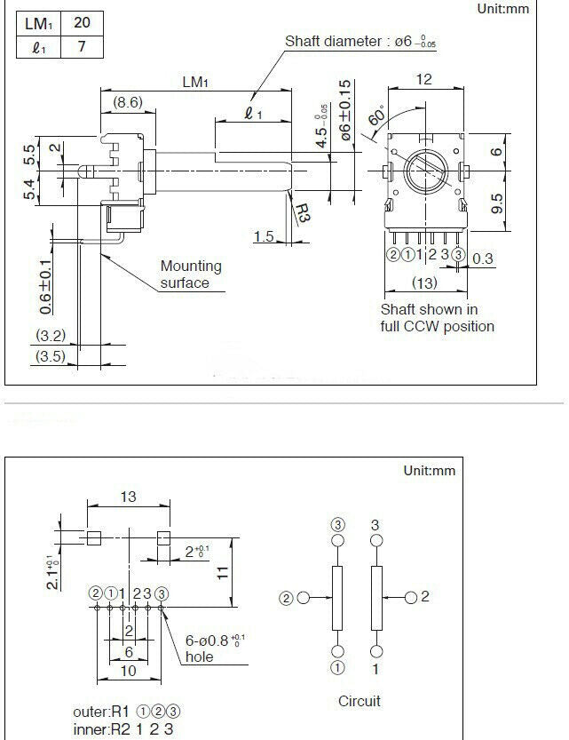 5pcs RK12L double C10K logarithmic potentiometer shaft length 13MM with midpoint