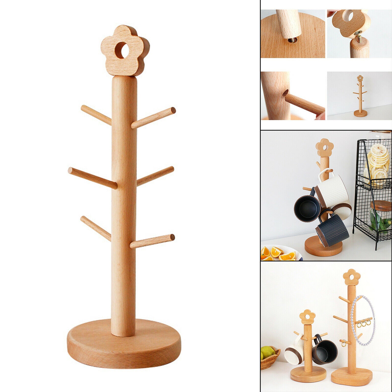 Tree Rack Mug Cup Holder Wooden Tea Stand Cup Storage Kitchen Supplies