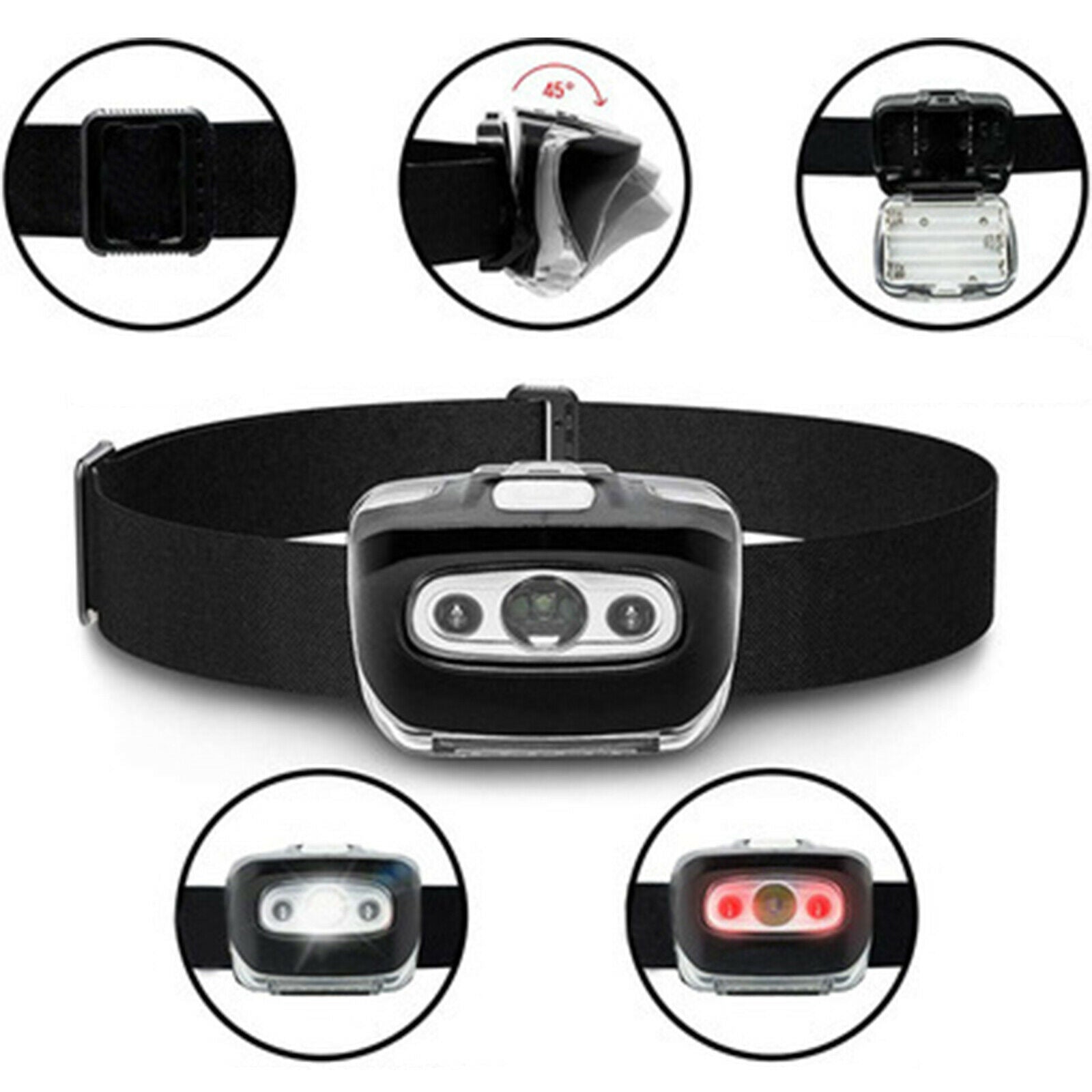 Led 7 Modes Head Light Headlamp Replaceable Battery Headlight Flashlight