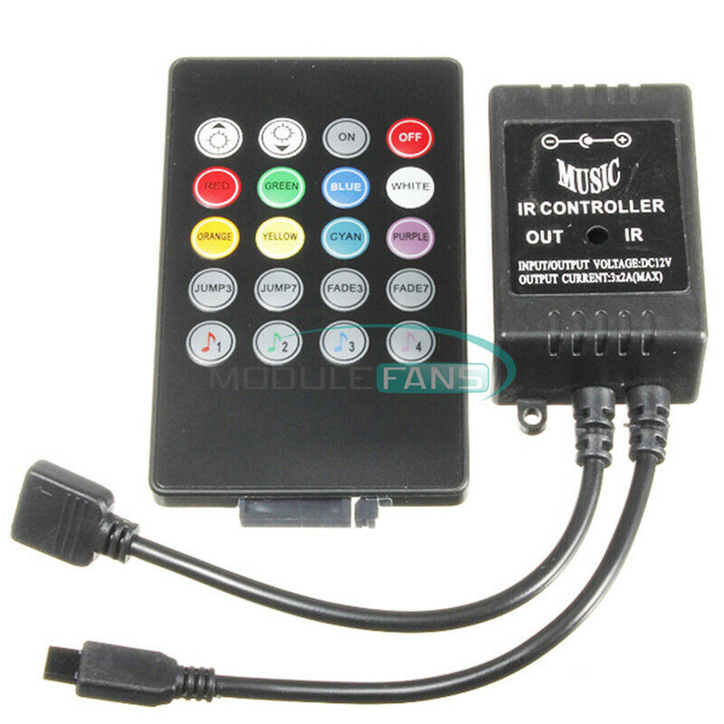 20 Keys DC 12V Sound Sensor Music IR Remote LED Controller for RGB Strip Light