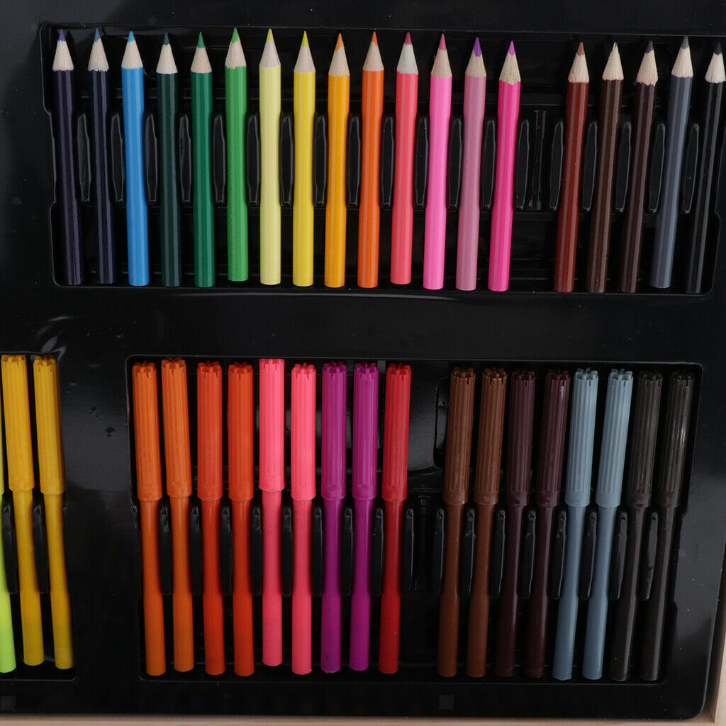 180Pcs Art Set in Wooden Case with Color Pencils, Oil Pastels, Watercolor Cakes,