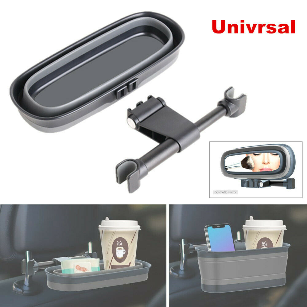 Car Seat Back Headrest Storage Box Pocket Folding Cup Holder Food Tray Trash Can