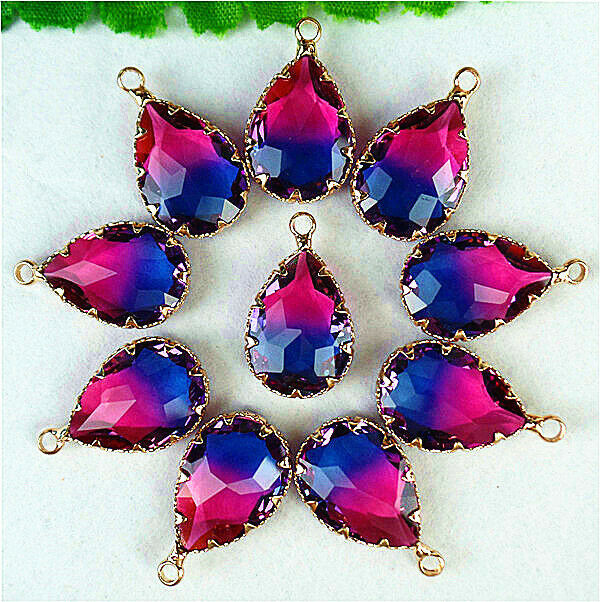30Pcs Faceted Wrapped Blue Rose Red Titanium Crystal Teardrop Pendant Bead HH817