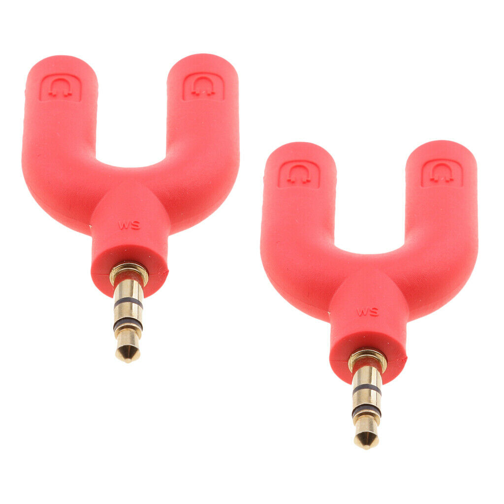2Pcs 3.5mm Earphone Adapter Plug,U Shape Double Jack Stereo Headphone Splitter