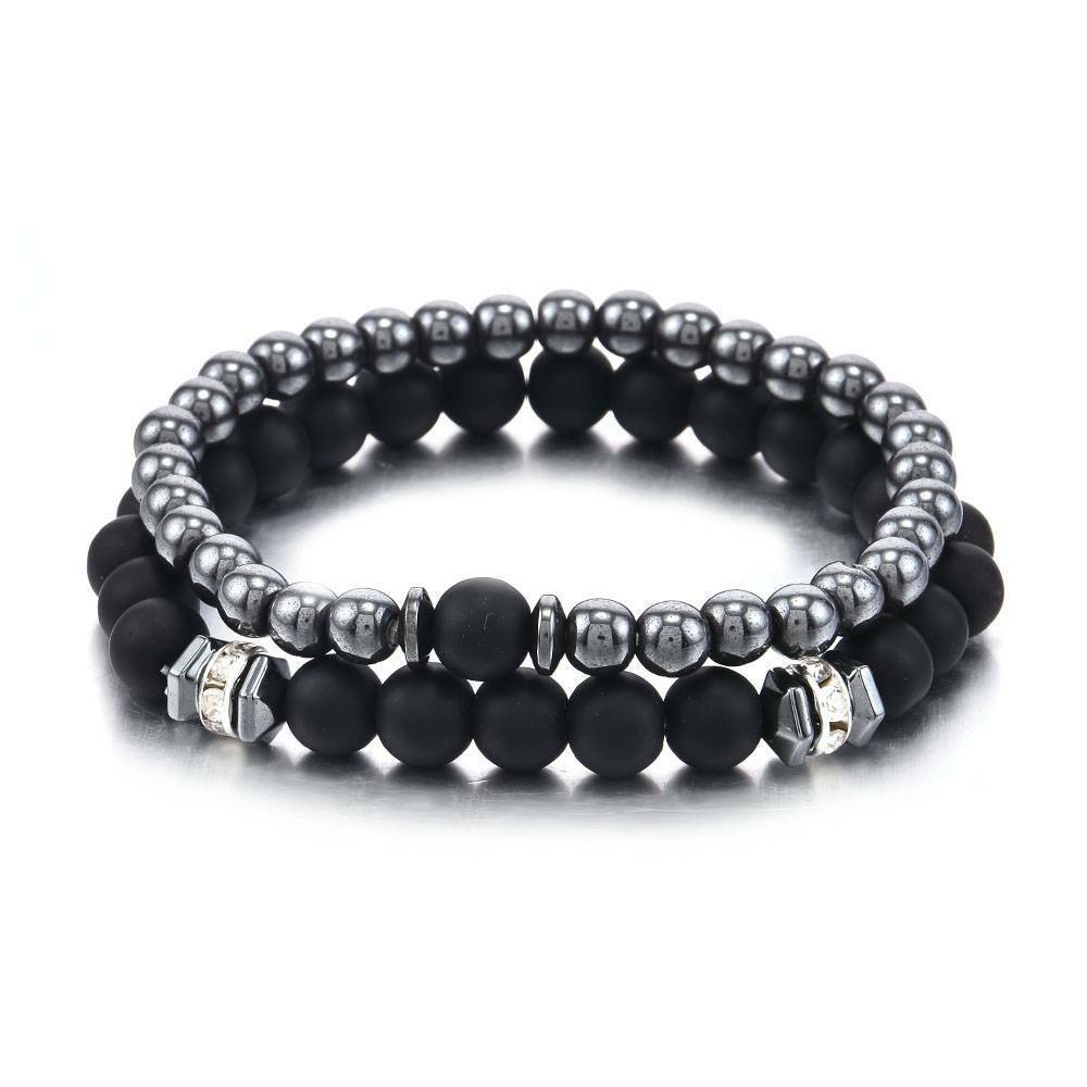 2 Pcs Natural Stone Copper Bead Bracelet Men Matte Lava Volcanic Jewelry Gift