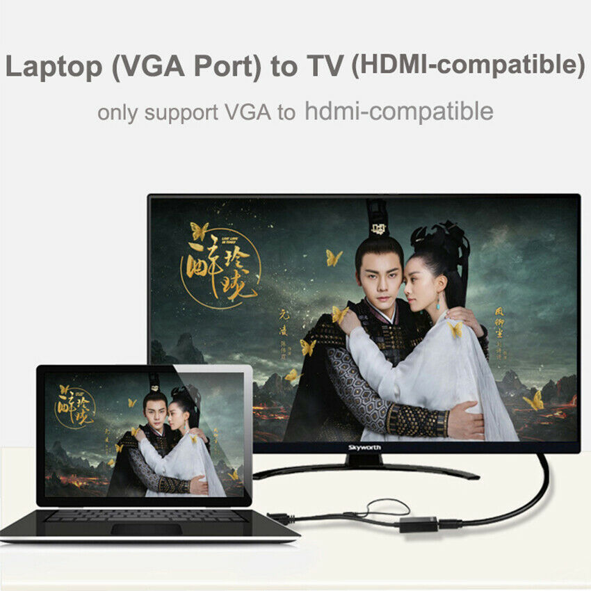 VGA To HDMI Converter 1080P HD Adapter With Audio Cable For HDTV PC Laptop