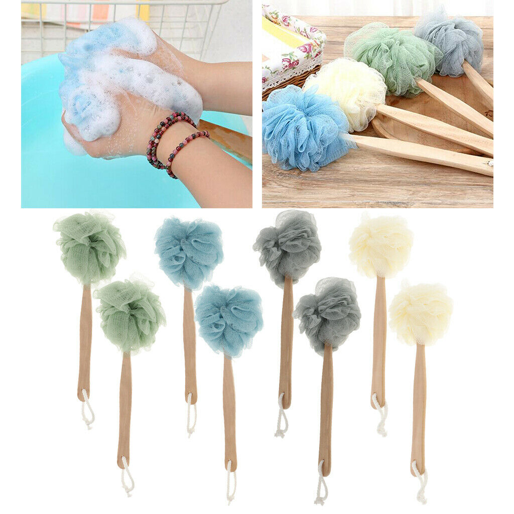 8x 14.2" Long Handle Body Brush Scrunchie Back Scrubber Body Washing Oneself