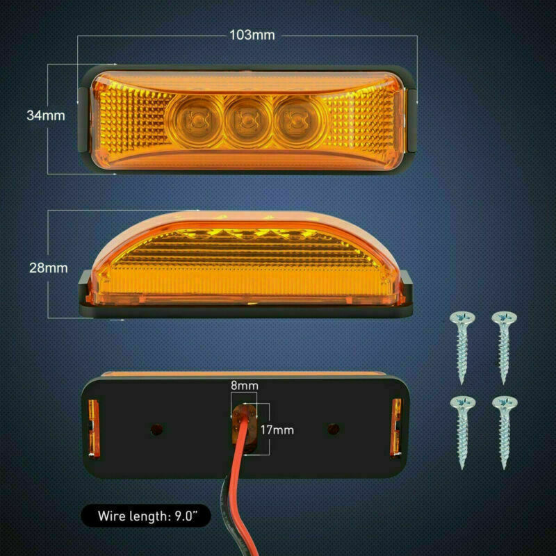 4X Amber 3-LED Side Marker Lights RV Truck Trailer Clearance Light Waterproof
