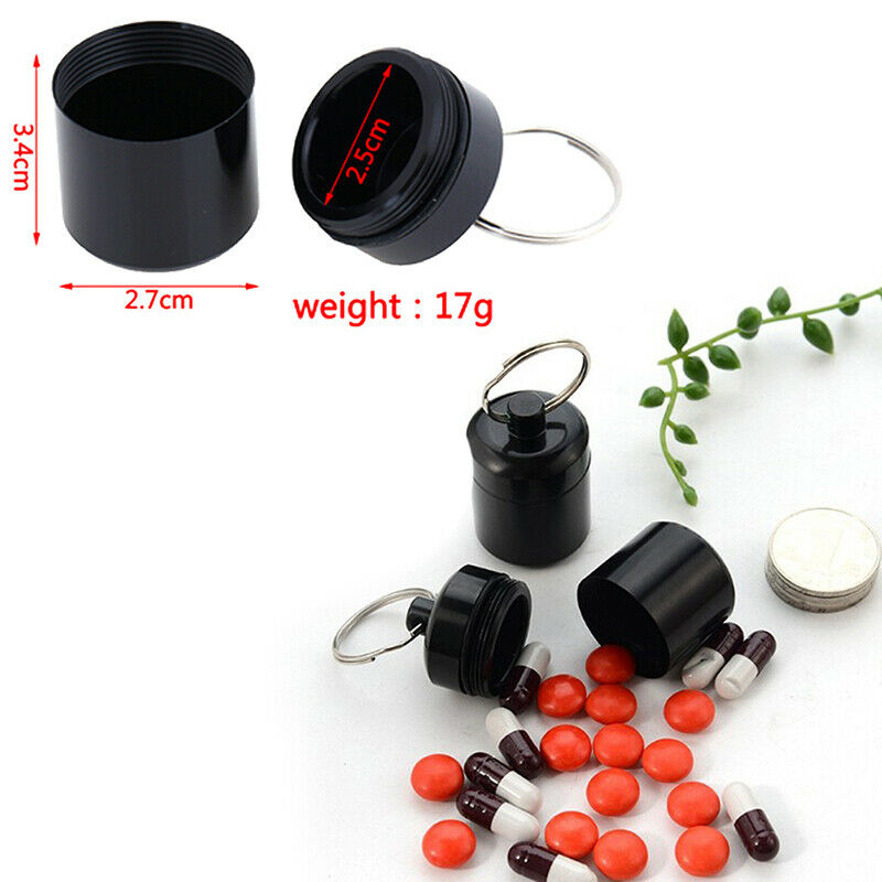 1 Pcs Mini Waterproof Aluminum Alloy Pill Box Container Keychain Medicine.l8