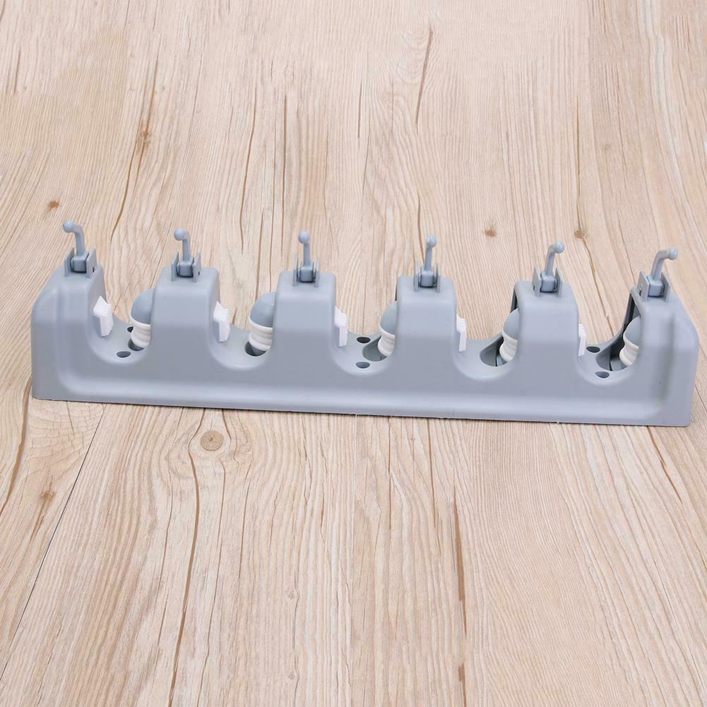ABS Plastic Mop Holder Broom Organizer 5 Slots 6 Hooks Wall Mounted @