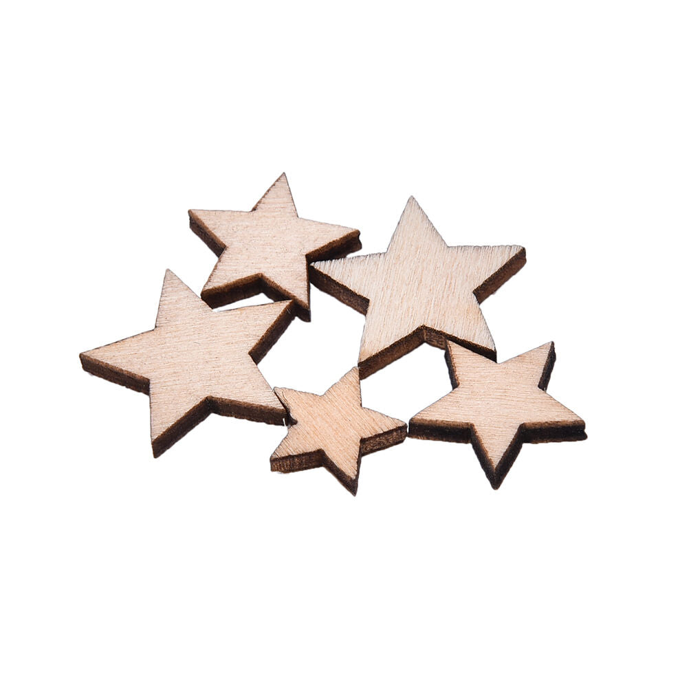 100Pcs Assorted Size Natural Wood Star Plain Shabby Chic Craft Scrapboo.l8