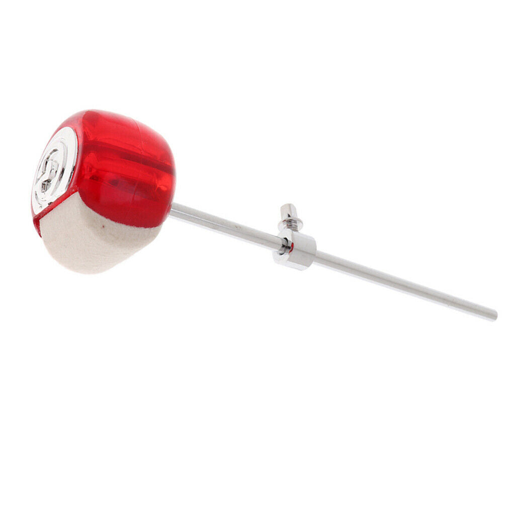 Pack of 2 Bass Drum Single Foot Pedal Mallets Metal Shank for Drum Players Red