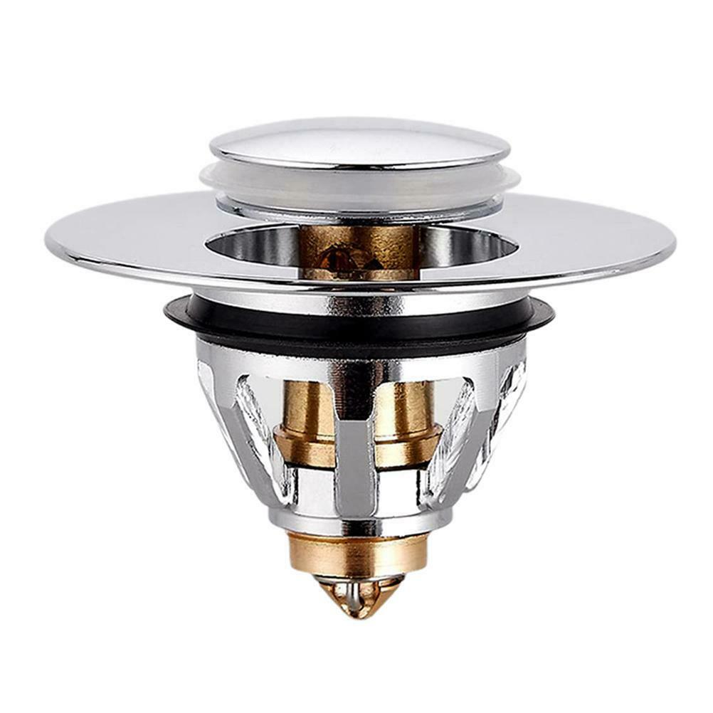 Bathroom Sink Plug with Strainer Basket Press Type Drain Stopper Hair Catcher